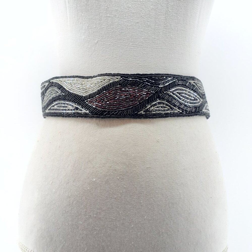 Vintage Women's Beaded Sequin Belt Sash 80's Cummerbund Hook and Loop One size